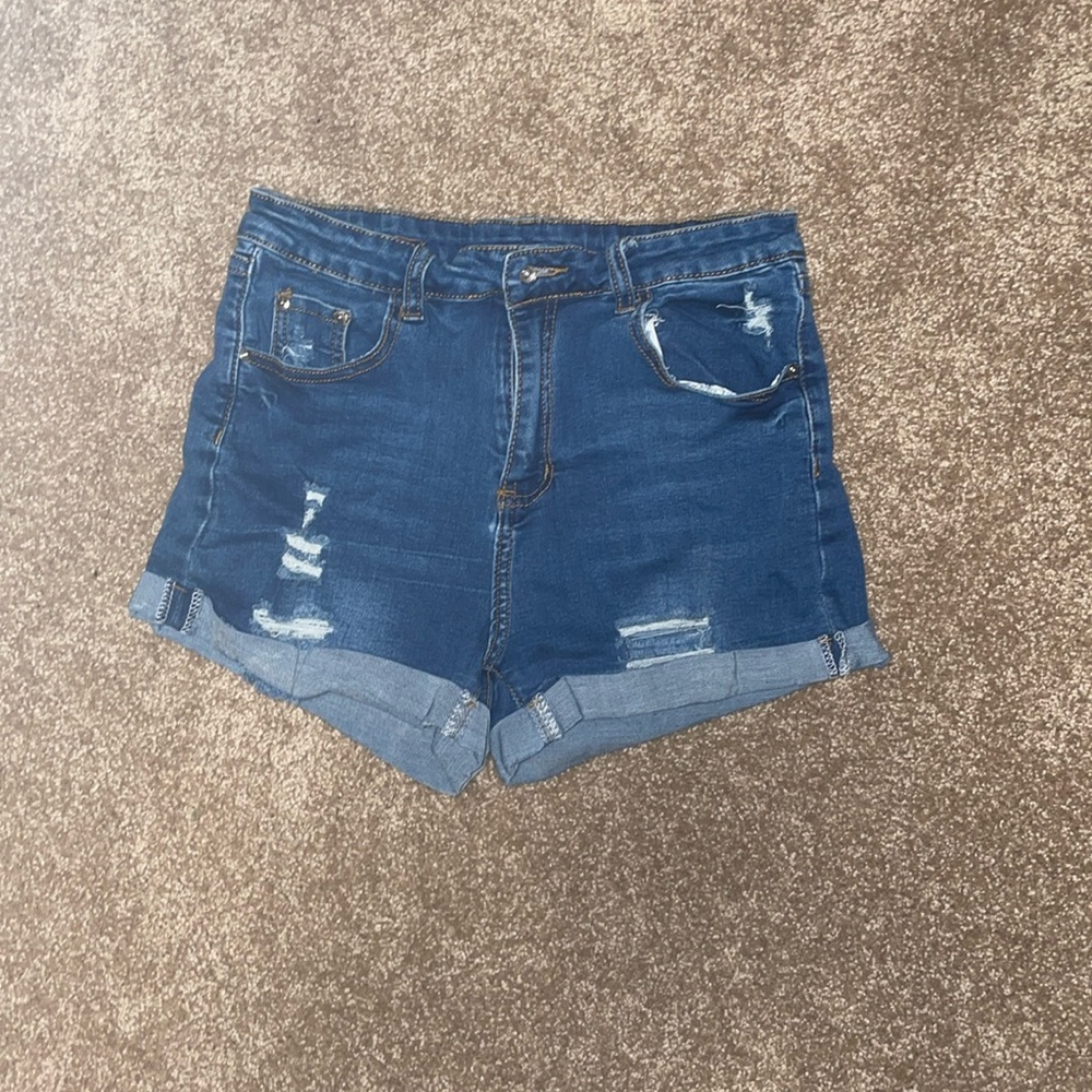 SHEIN Tall Ripped Roll Up Hem Denim Shorts